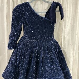 Navy Blue Sequin One-Shoulder Dress